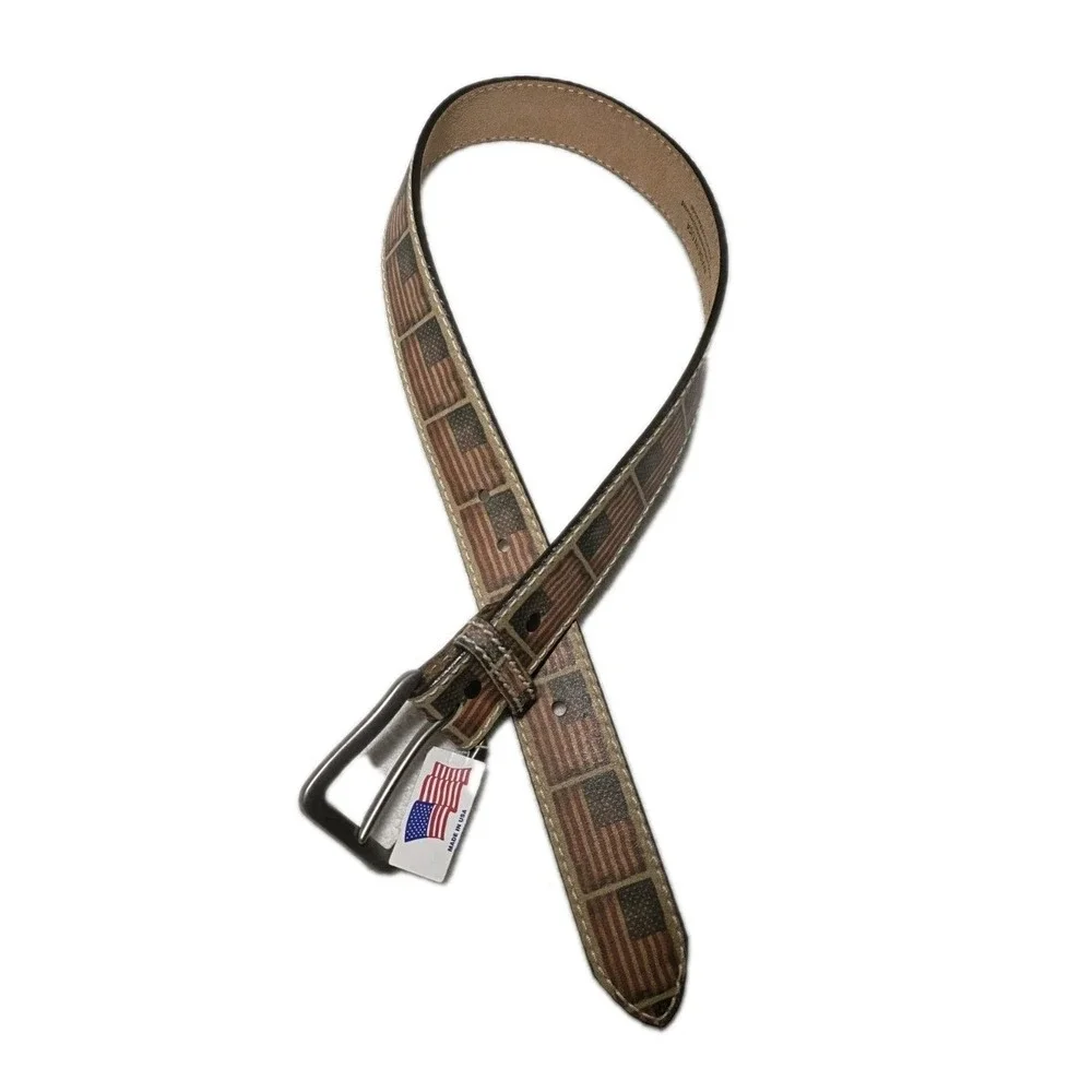 NWT Justin Size 30 Top Grain Leather‎ Belt American Flag Made In USA